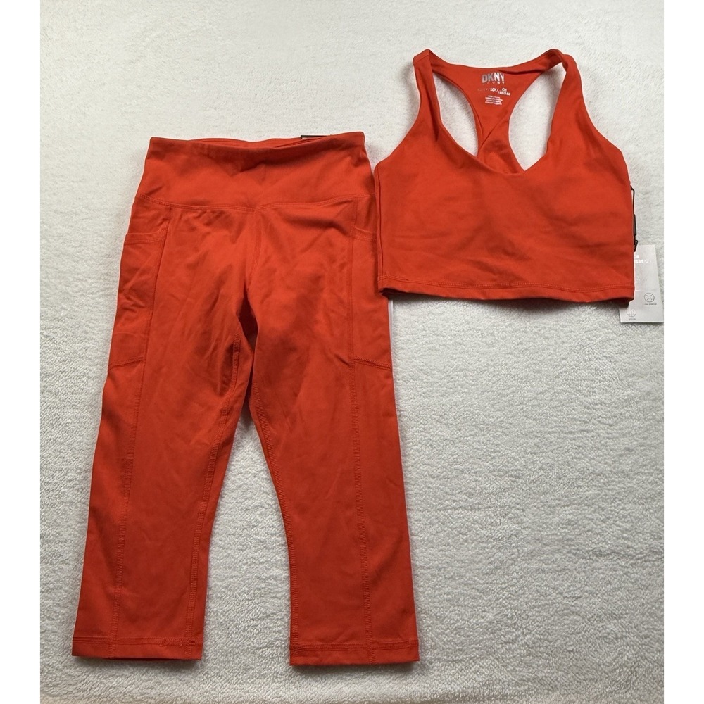 DKNY Sport Womens Spors Bra and‎ Leggings XS Orange Balance Compression Fabric